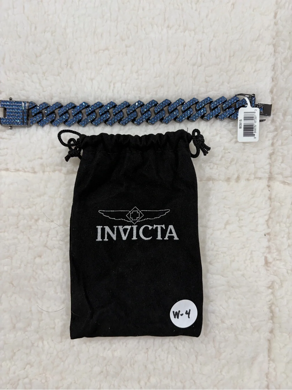 Invicta Men’s Blue Crystal Cuban Link Bracelet with Branded Pouch